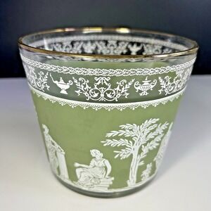 Mid-Century Green Satin Glass Ice Bucket Bowl - Jeanette Or Edgewood style